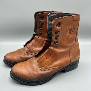 Vtg Ariat Leather Combat Boots Grunge Boho Workwear Western Women’s Sz 7.5 Brown